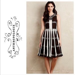 Maeve brown and cream plaid beaded neckline A-line midi length dress in size 2.